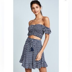 Tiare Hawaii cropped flutter sleeve top + skirt set one size blue and white